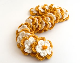 Crochet Flower Set mit 16 Blumen - Blumenapplikation, Scrapbooking, Trim, Verschönerung, Motiv und Aufnäher im Set