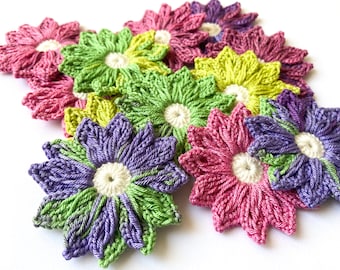 Daisy Crochet Flower Set von 12 - Häkelblume Applikationen, Scrapbooking, Trim & Verschönerung, Häkelapplikation Blumen