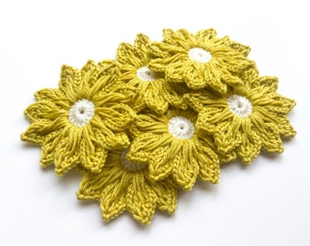 Daisy Crochet Flower Set of 12 - Crochet Flower Applique, Scrapbooking, Trim, Lace, Embellishment, Crochet Applique Flowers; Motif & Patches