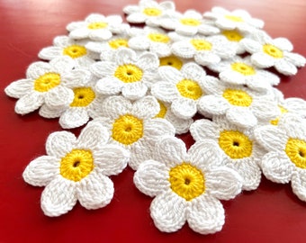 Häkelblume Applikation Set - Blume Applikation, Scrapbooking, Zierleiste, Verschönerung, Motiv Gänseblümchen und Aufnäher Set