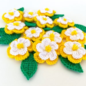 Crochet Flower & Leaf Set of 12 Little Flowers 12 leaves Flower Applique, Scrapbooking, Trim, Embellishment, Motif and Patches Set image 3