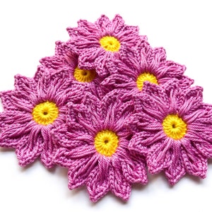 Daisy Crochet Flower Set of 12 - Crochet Flower Applique, Scrapbooking, Trim, Lace, Embellishment, Crochet Applique Flowers; Motif & Patches