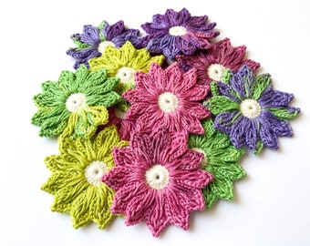 Daisy Crochet Flower Set of 12 - Crochet Flower Applique, Scrapbooking, Trim & Embellishment, Crochet Applique Flowers