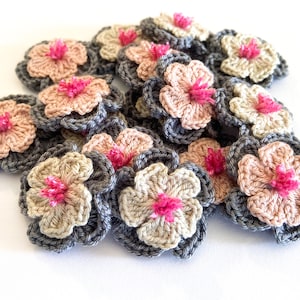 Crochet Flower Set of 16  Flowers  -- Flower Applique, Scrapbooking, Trim, Embellishment, Motif and Patches Set