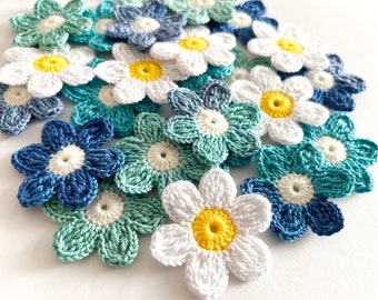 Crochet Flower Applique set of 24  - Flower Applique, Scrapbooking, Trim, Embellishment, Motif and Patches Set