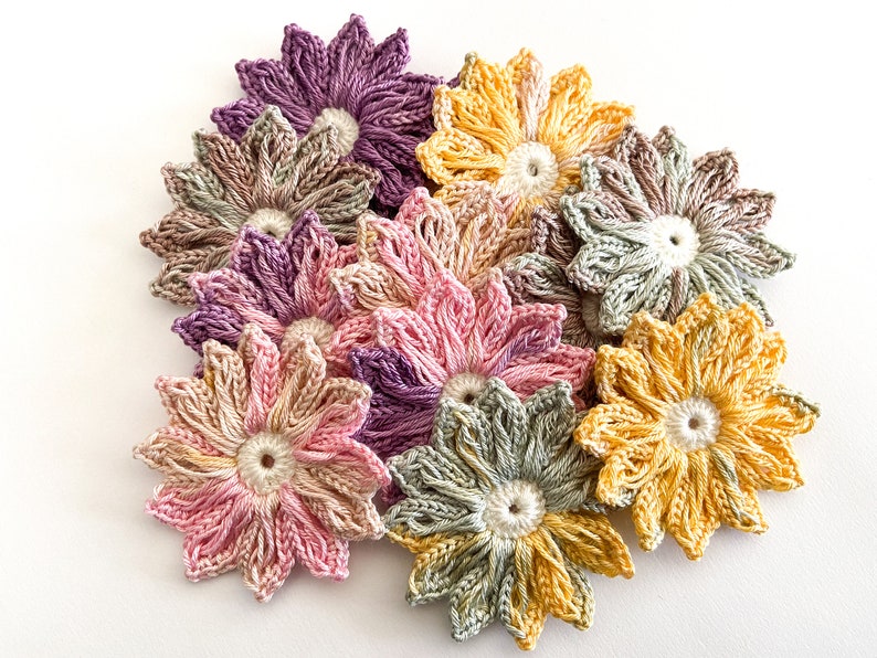 Daisy Crochet Flower Set of 12 Crochet Flower Applique, Scrapbooking, Trim & Embellishment, Crochet Applique Flowers image 5