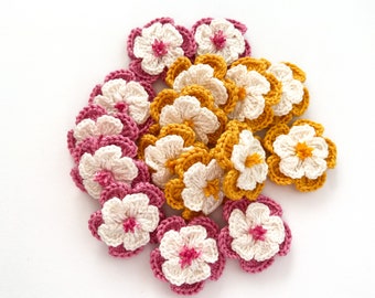 Crochet Flower Set of 16  Flowers  -- Flower Applique, Scrapbooking, Trim, Embellishment, Motif and Patches Set