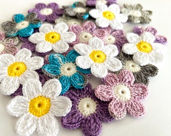 Crochet Flower Applique set of 24  - Flower Applique, Scrapbooking, Trim, Embellishment, Motif and Patches Set