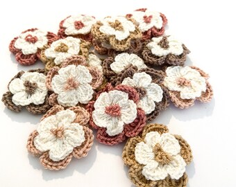 Crochet Flower Set of 16  Flowers  -- Flower Applique, Scrapbooking, Trim, Embellishment, Motif and Patches Set
