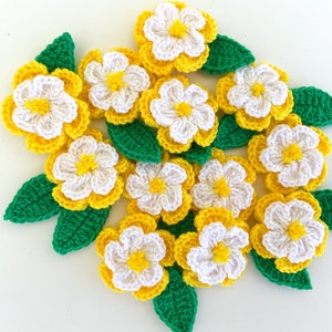 Crochet Flower & Leaf Set of 12 Little Flowers 12 leaves Flower Applique, Scrapbooking, Trim, Embellishment, Motif and Patches Set image 6