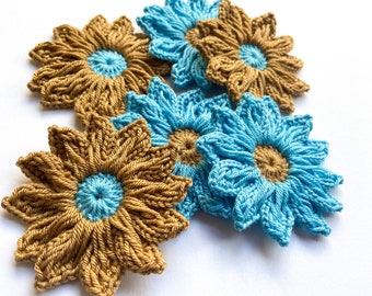 Daisy Crochet Flower Set of 12 - Crochet Flower Applique, Scrapbooking, Trim, Lace, Embellishment, Crochet Applique Flowers; Motif & Patches