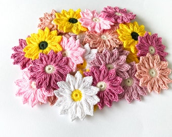 Crochet Daisy Flower Set  - Crochet Flower Applique, Scrapbooking Flowers; flower Embellishment, Crochet Applique Flowers
