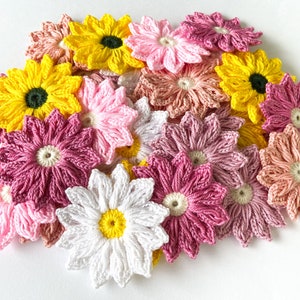 Crochet Daisy Flower Set Crochet Flower Applique, Scrapbooking Flowers flower Embellishment, Crochet Applique Flowers image 4