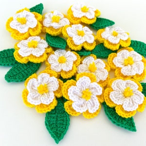 Crochet Flower & Leaf Set of 12 Little Flowers 12 leaves Flower Applique, Scrapbooking, Trim, Embellishment, Motif and Patches Set image 5