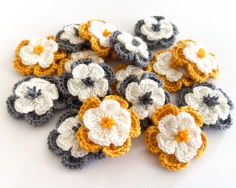 Crochet Flower Set mit 16 Blumen - Blumenapplikation, Scrapbooking, Trim, Verschönerung, Motiv und Aufnäher im Set