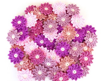 Daisy Crochet Flower Set - Häkelapplikation, Scrapbooking, Spitzen, Verzierung, Häkelapplikation Blumen; Motiv & Aufnäher