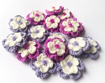 Crochet Flower Set mit 16 Blumen - Blumenapplikation, Scrapbooking, Trim, Verschönerung, Motiv und Aufnäher im Set