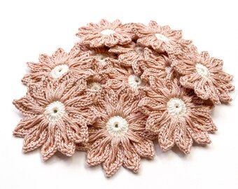 Daisy Crochet Flower Set of 12 - Crochet Flower Applique, Scrapbooking, Trim, Lace, Embellishment, Crochet Applique Flowers; Motif & Patches