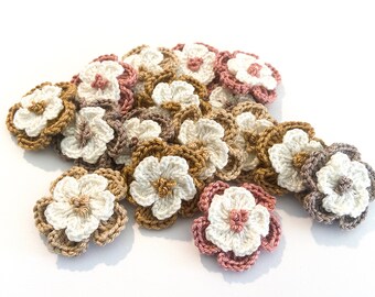 Crochet Flower Set of 16  Flowers  -- Flower Applique, Scrapbooking, Trim, Embellishment, Motif and Patches Set