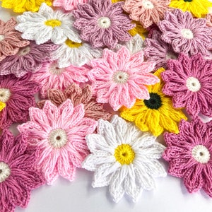 Crochet Daisy Flower Set Crochet Flower Applique, Scrapbooking Flowers flower Embellishment, Crochet Applique Flowers image 2
