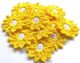 Daisy Crochet Flower Set of 12 - Crochet Flower Applique, Scrapbooking, Trim, Lace, Embellishment, Crochet Applique Flowers; Motif & Patches