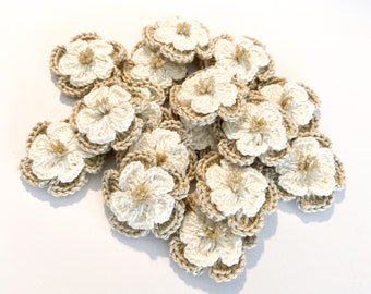 Crochet Flower Set mit 16 Blumen - Blumenapplikation, Scrapbooking, Trim, Verschönerung, Motiv und Aufnäher im Set
