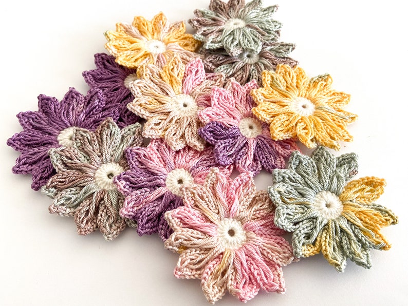 Daisy Crochet Flower Set of 12 Crochet Flower Applique, Scrapbooking, Trim & Embellishment, Crochet Applique Flowers image 3