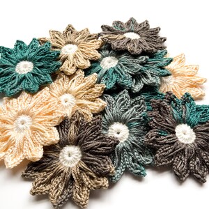 Daisy Crochet Flower Set of 12 - Crochet Flower Applique, Scrapbooking, Trim, Lace, Embellishment, Crochet Applique Flowers; Motif & Patches