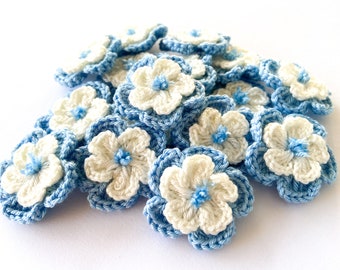 Crochet Flower Set mit 16 Blumen - Blumenapplikation, Scrapbooking, Trim, Verschönerung, Motiv und Aufnäher im Set
