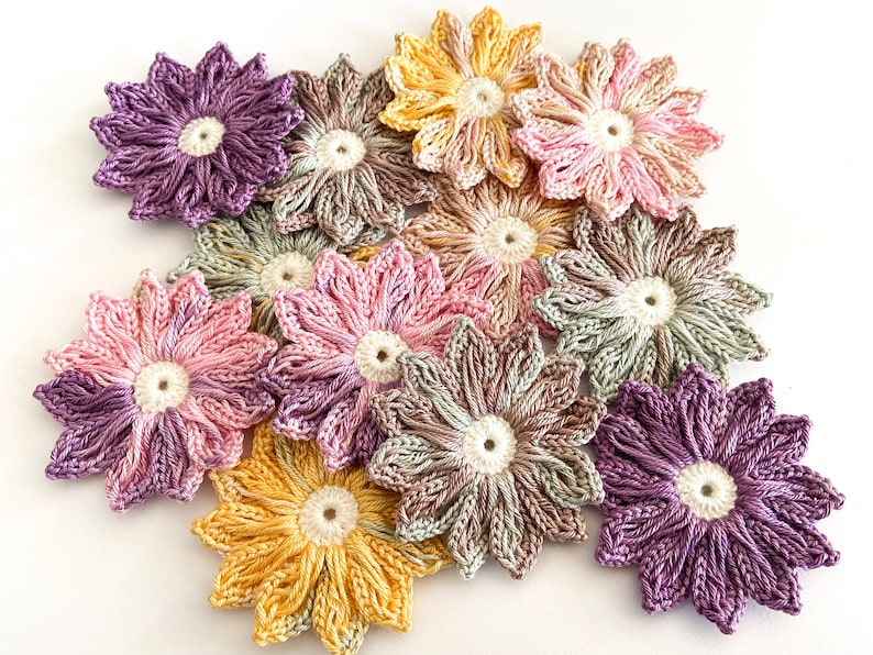 Daisy Crochet Flower Set of 12 Crochet Flower Applique, Scrapbooking, Trim & Embellishment, Crochet Applique Flowers image 7