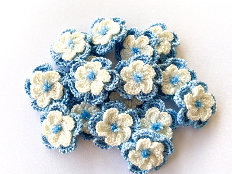 Crochet Flower Set of 16 Flowers Flower Applique, Scrapbooking, Trim, Embellishment, Motif and Patches Set image 2