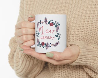 Floral Cat Lover Mug - Gift for Cat Parents, Cute Animal Decor, Pet Lover's Kitchen, Unique Present for Birthdays, Mother's Day