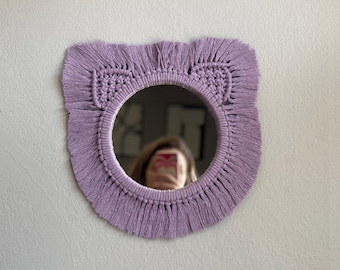 Handmade Purple Macrame Mirror, Blue Wall Decor, Woven Wall Hanging, Macrame Mirror, Boho Baby Room Decor, Baby Blue Mirror, Lilac Mirror