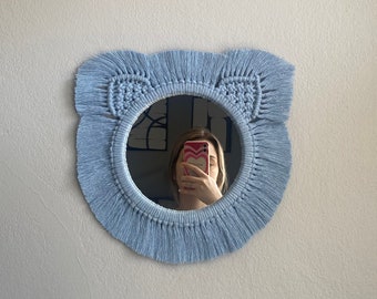 Handmade Blue Macrame Mirror, Blue Wall Decor, Woven Wall Hanging, Macrame Mirror, Boho Baby Room Decor, Baby Blue Mirror, Baby Room Gift