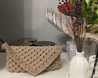 Handmade Macrame Glasses Case, Handmade Macrame Bag, Macrame Mini Handbag, Handmade Sunglasses Case Brown