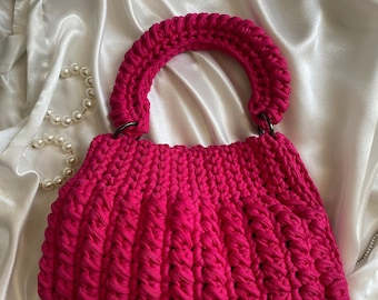 Handmade Knitting Crochet Bag Pattern  Bag, Crochet Tote Bag, Bag Crochet, Handmade Pink Bag
