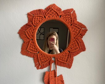 Handmade Macrame Mirror Wall Decor, Woven Wall Hanging, Macrame Wreath Mirror