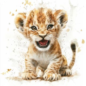 10 Cute Lion Baby Watercolor Clipart, Safari Baby JPG, fundo branco, download digital, uso comercial