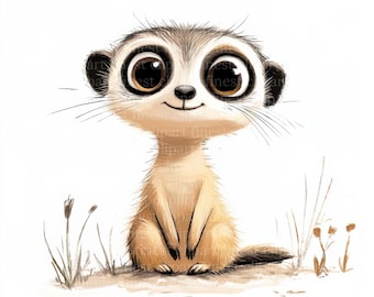 10 imágenes prediseñadas de suricatas de dibujos animados en formato JPG, adorables animales de safari en acuarela, fondo blanco, descarga digital, uso comercial