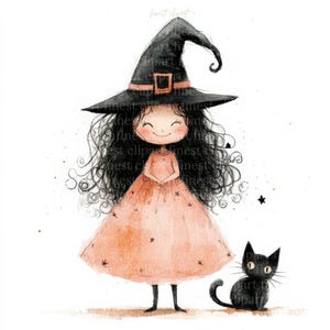 10 süße Hexe mit Katze Aquarell Clipart, JPG, Halloween Bilder mit weißem Hintergrund, digitaler Download, kommerzielle Nutzung, Junk Journal