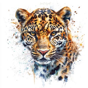 16 Clipart JPG Portrait léopard, aquarelles animaux majestueux, fond blanc, téléchargement numérique, usage Commercial
