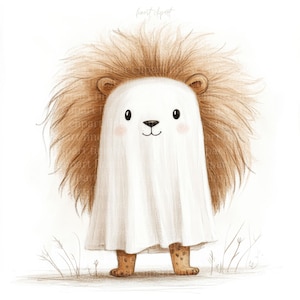 11 lindos leones fantasmas, imágenes prediseñadas de acuarela de Halloween, JPG con fondo blanco, descarga digital, uso comercial, diario basura