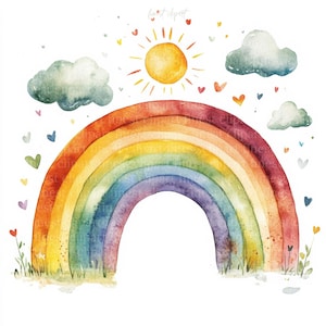 11 lindos arco iris acuarela conjunto de imágenes prediseñadas, imágenes JPG, fondo blanco, descarga digital, uso comercial