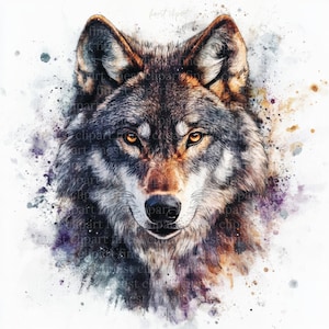 10 Majestic Wolf Portrait Watercolor Clipart, JPG, Howling Wolf Head Images, White Background, Digital Download, Commercial Use