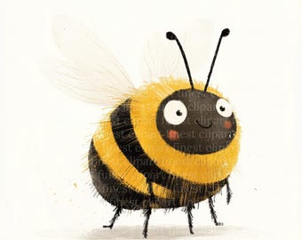 10 imágenes prediseñadas de acuarela de abejas de miel caprichosas, linda abeja de dibujos animados, JPG con fondo blanco, descarga digital, uso comercial