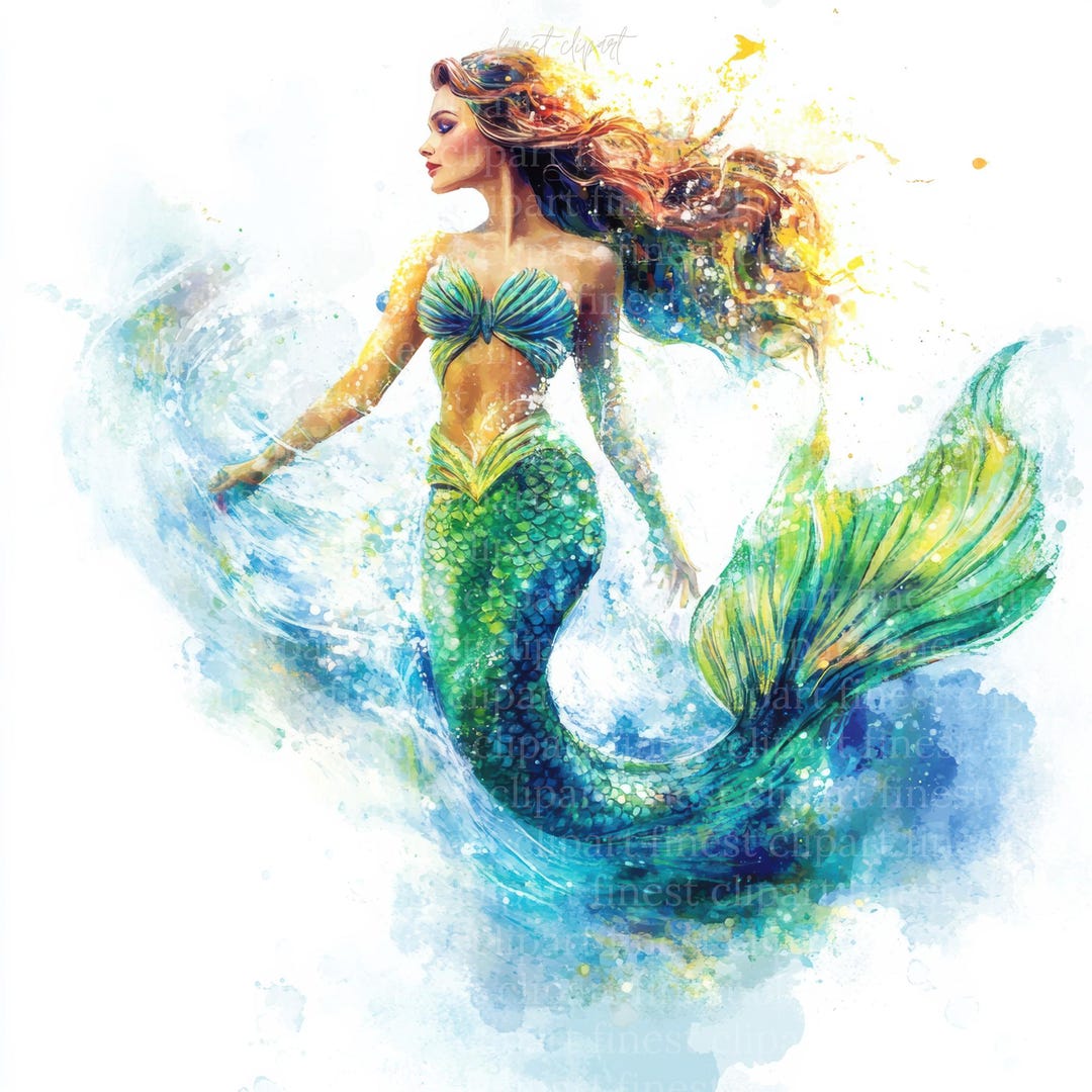 Colorful Mermer Images 11 Colorful Mermaid Watercolor Clipart, Swimming Mermaids, JPG With ...