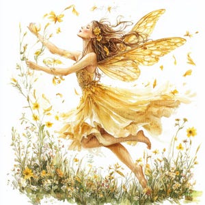 10 Golden Fairies Clipart JPG - Imagens de fantasia em aquarela sobre fundo branco, download digital, uso comercial