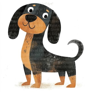 10 Cartoon Dachshund Clipart JPG, Cute Watercolor Dog Images, White Background, Digital Download, Commercial Use