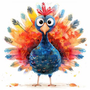 11 imágenes prediseñadas de acuarela de pájaros caprichosos, personajes de dibujos animados de pájaros coloridos, JPG con fondo blanco, descarga digital, uso comercial