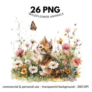 26 Wildflower Border Clipart PNG Set - Diseños de pradera de animales - Descarga digital, uso comercial, fondo transparente